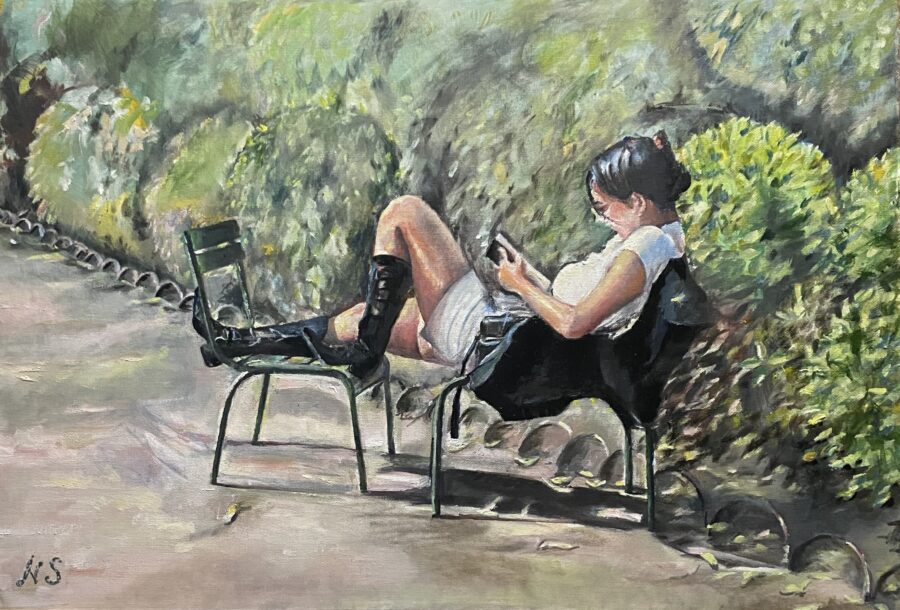 A young girl reading